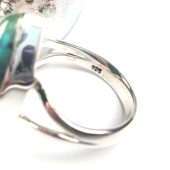 Sterling Silver Marquis Peru Opaline Ring Size 7 - Picture 13 of 16